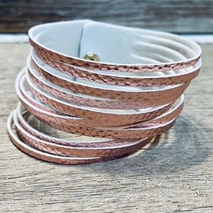 Metallic Pink Faux Leather Cuff - Gold Hardware